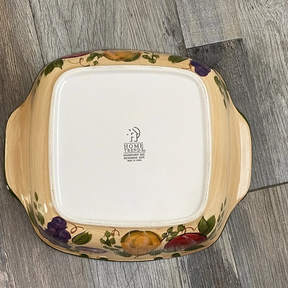 Vtg Home Trends Elegant Cream Fruit Motif Square Bowl